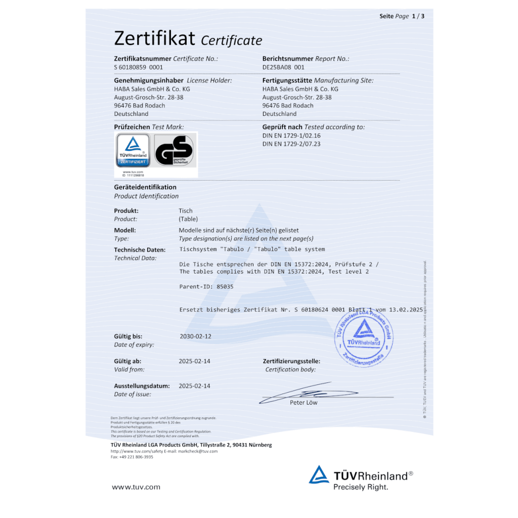 Zertifikate | Tische | Tabulo