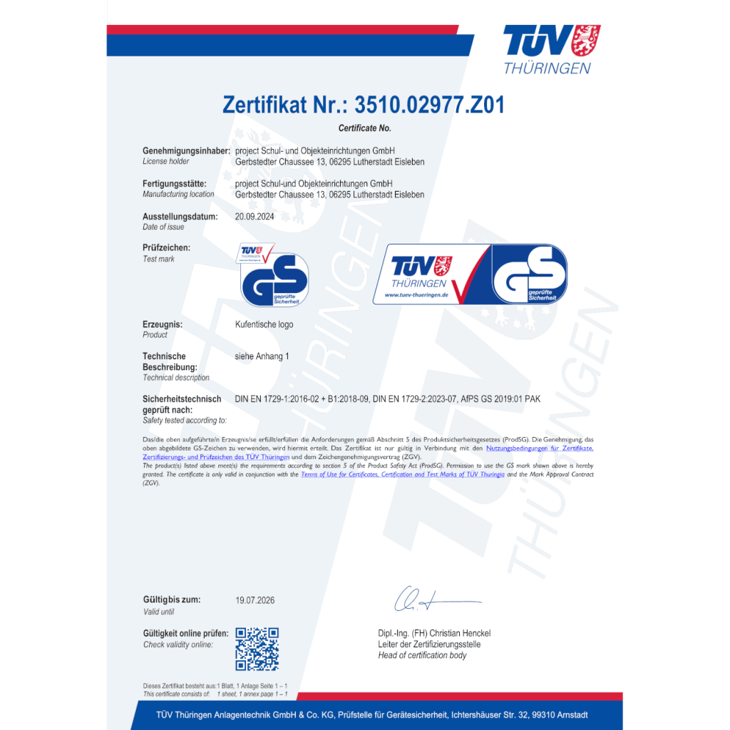Zertifikate | Tische | Logo Schülertische