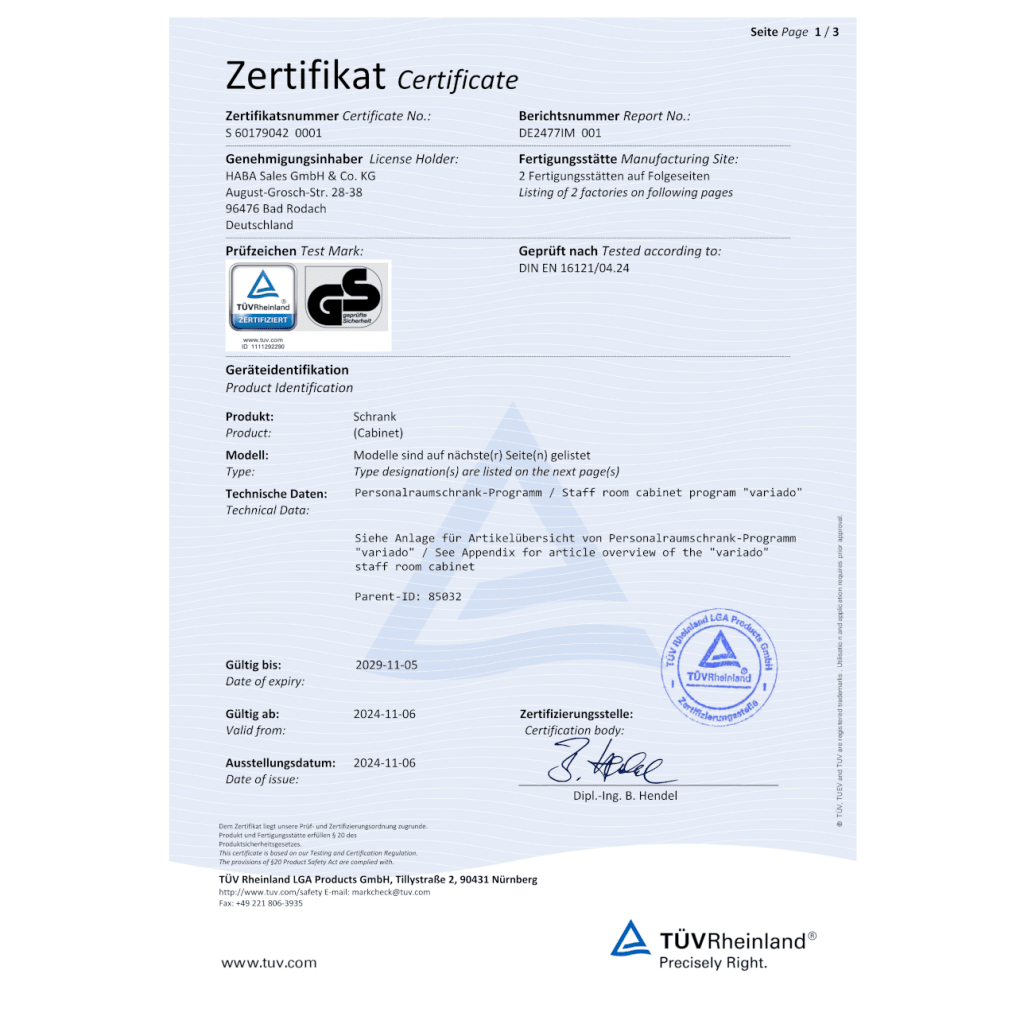 Zertifikate | Korpusmöbel/Regalsysteme | Variado