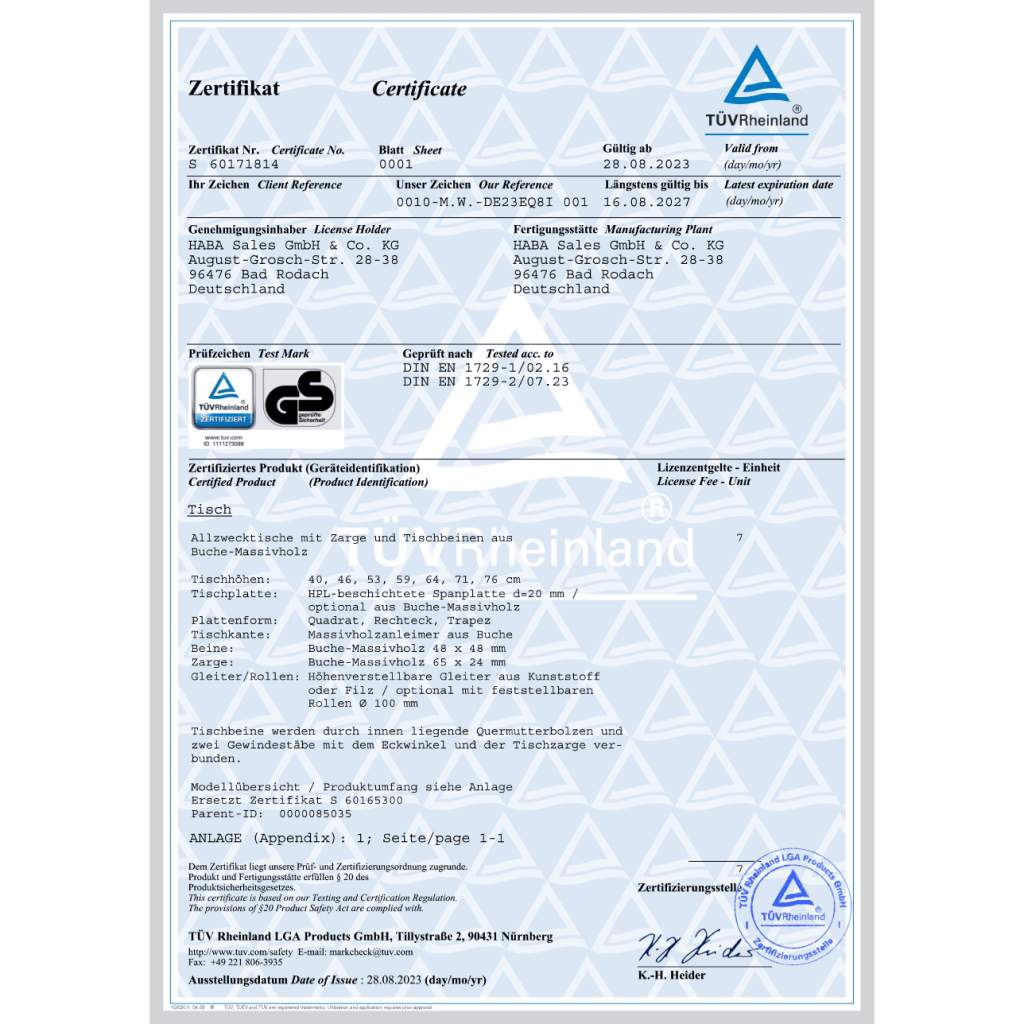 Zertifikate  | Tische | Allzwecktische