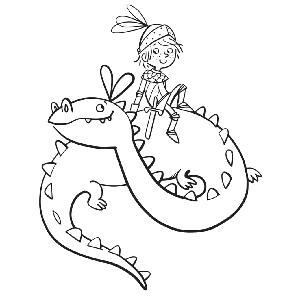 Fasching basteln mit Kindern | Ausmalbild Prinzessin auf Drache