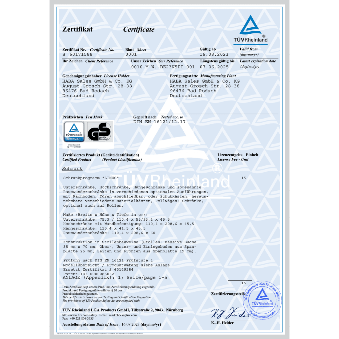 Zertifikate | Korpusmöbel/Regalsysteme | Linus 