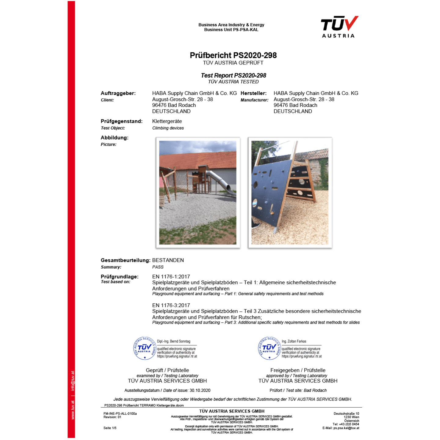 Zertifikate | Außenspielgeräte | TERRAMO Klettergeräte