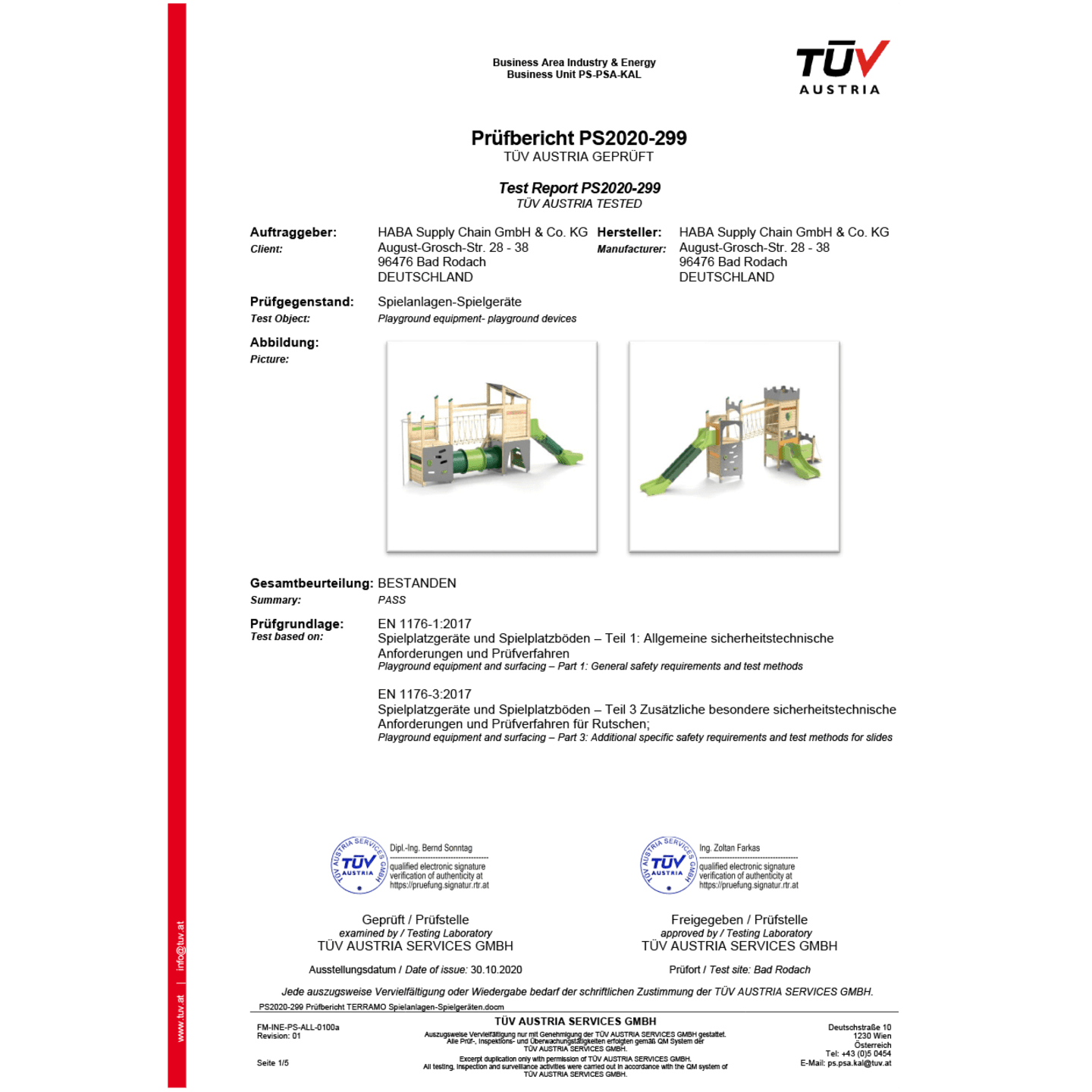 Zertifikate | Außenspielgeräte  TERRAMO Spielanlagen