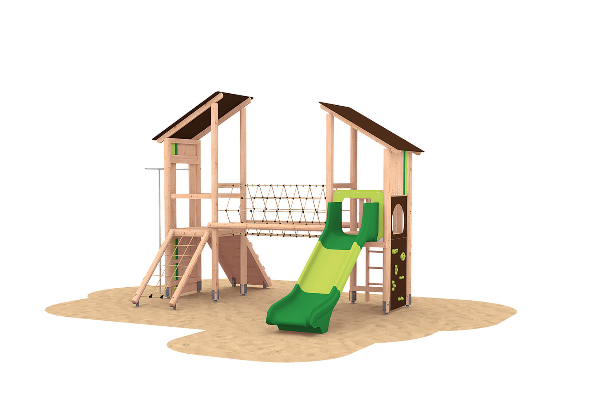 Outdoor-Spielsystem | Spielkombinationen für Klein und Groß | Zwei-Turm-Spielanlage Netztunnel