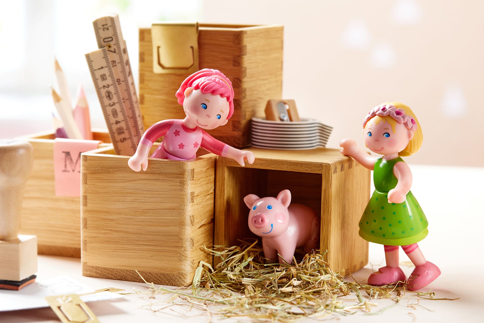 Vom lustigen Leben auf dem Bauernhof der Little Friends | Schwein in Stiftebox