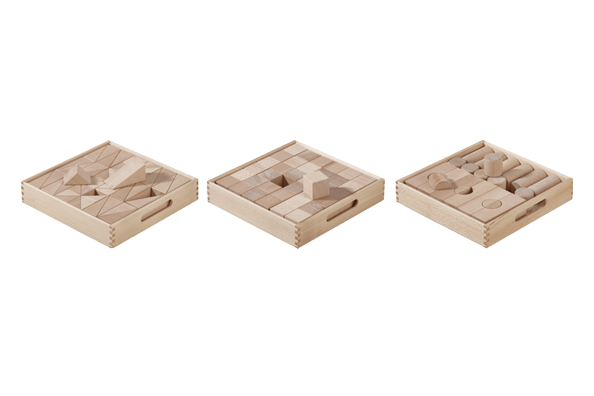 Fröbel - Bauen & Spielen | versch. Holzkisten mit Bausteinen gefüllt 