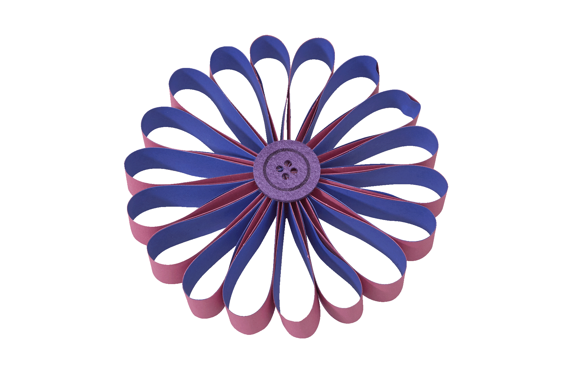 Fröbel Pädagogik | lila Blume aus Papierstreifen mit Knopf