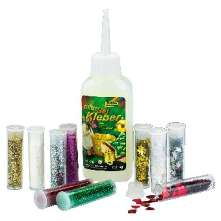 Glitter-Set, 10 Röhrchen + 1 Tube Kleber