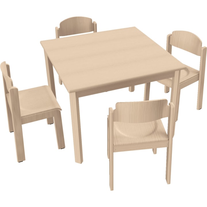 Stuhl-Tisch-Kombination mit Kunststoffgleitern für den Kindergarten, L 80 x B 80 x H 59 cm, Sitzhöhe 35 cm