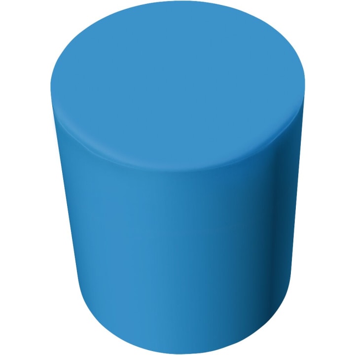 Ein massiver blauer Zylinder mit glatten Seiten und einer flachen Oberseite, dargestellt vor einem weißen Hintergrund.