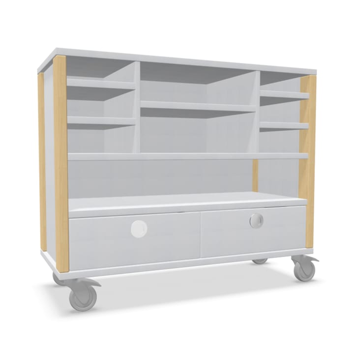 Regal-/Schubkastenschrank Linus, B 110,4 x H 93,4 (mit Rollen) x T 45,7 cm