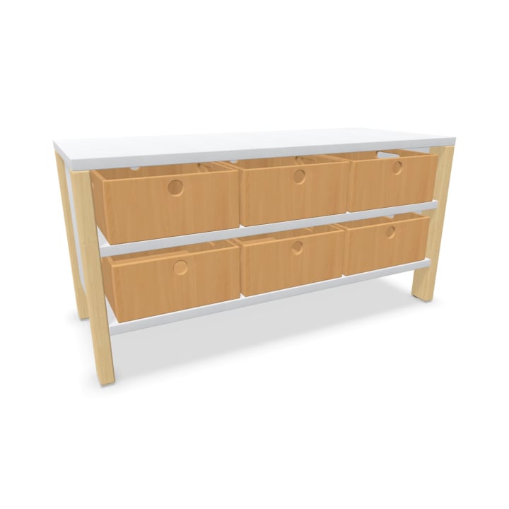 Regalschrank Linus mit 6 Materialkästen, B 110,4 x H 55 (mit Füßen) x T 45,7 cm