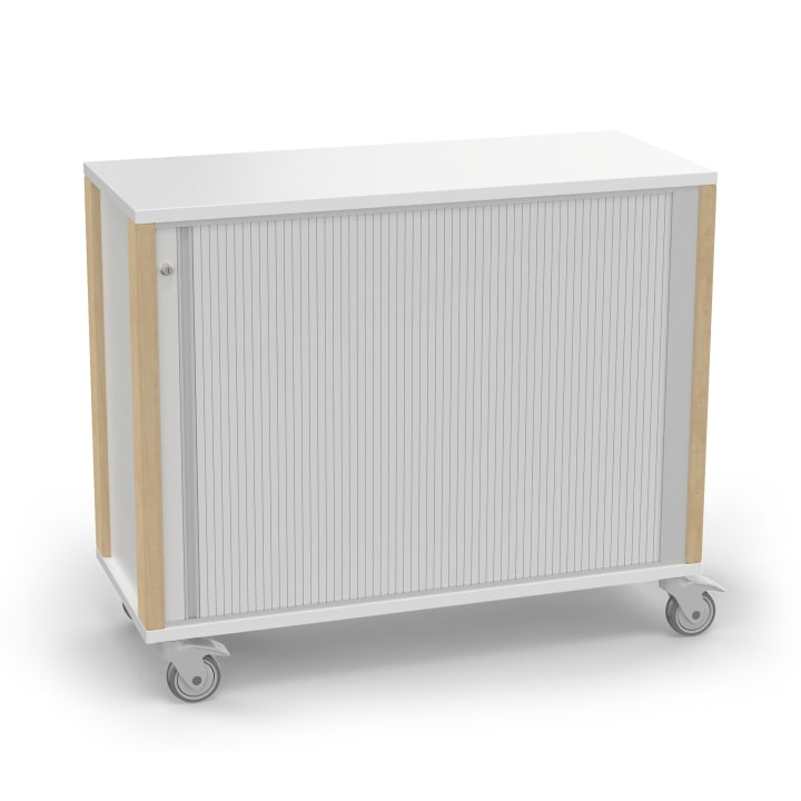 Regalschrank Linus, mit Quer-Rolladen; B 110,4 x H 131,8 (mit Rollen) x T 45,7 cm
