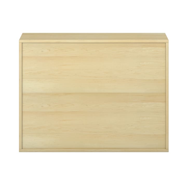 Eine Kommode aus hellem Holz mit einfacher, rechteckiger Form und zwei großen, horizontalen Schubladen, dargestellt vor einem weißen Hintergrund.