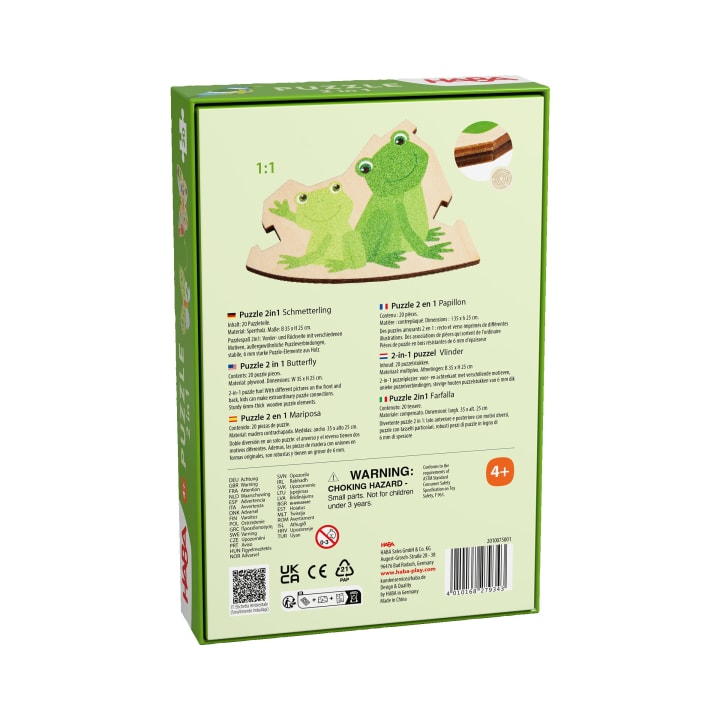 Kinder Holzpuzzle Schmetterling, 20-teiliges 2 in 1 Puzzle, ab 4 Jahren