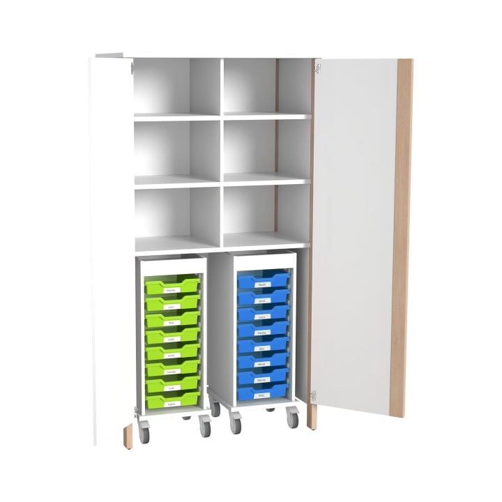 Materialschrank Linus mit 2 Rollwagen, B 110,4 x H 208,6 (mit Füßen) x T 60 cm
