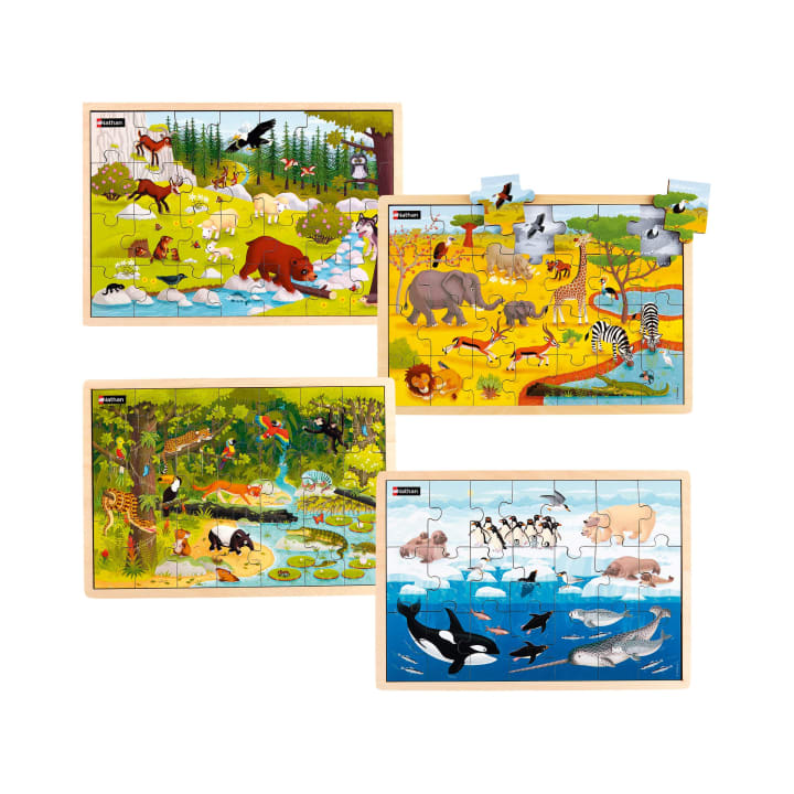 Holzpuzzle-Set Lebensräume, 4 Puzzles