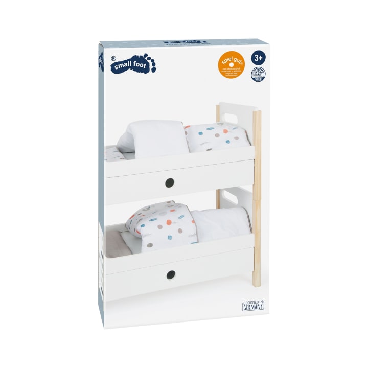 Puppenhochbett 2in1, Holz, mit Wendebettwäsche, ab 3 Jahren