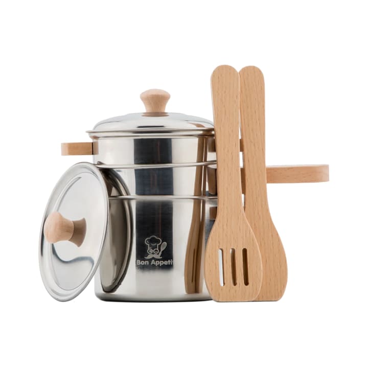 Kinder-Kochgeschirr-Set, 5-teilig, aus Holz & Metall