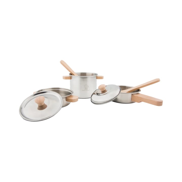Kinder-Kochgeschirr-Set, 5-teilig, aus Holz & Metall