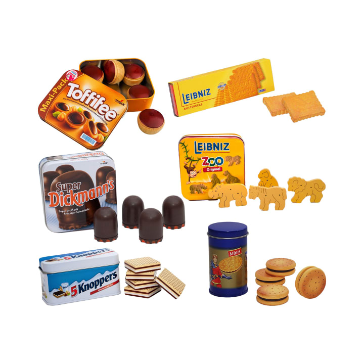 Spiel-Lebensmittel, Naschset mit 5 Produkten, in Metalldosen
