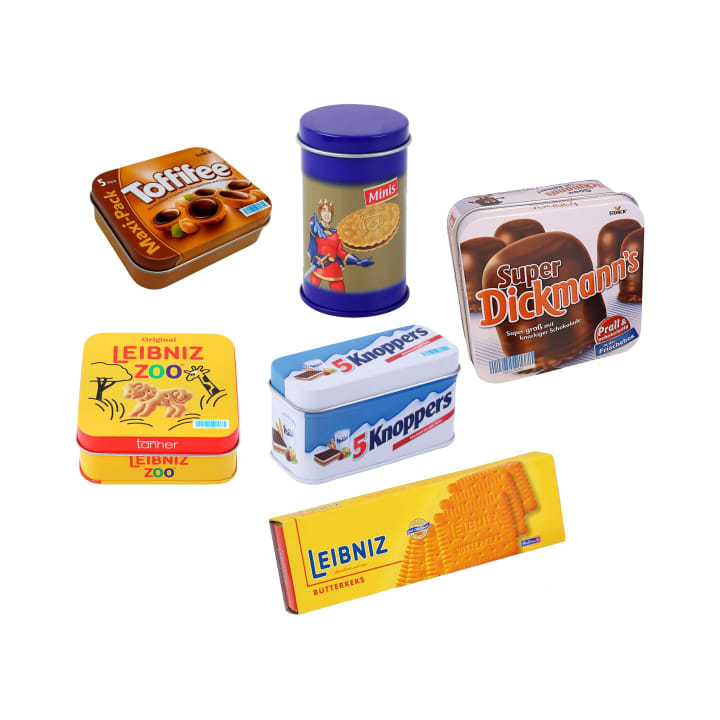 Spiel-Lebensmittel, Naschset mit 5 Produkten, in Metalldosen