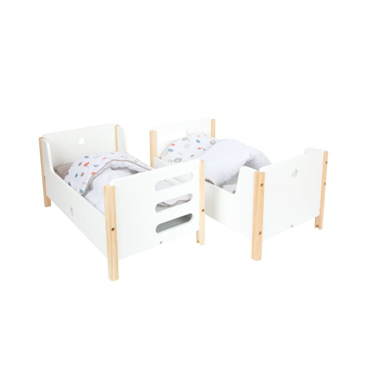 Puppenhochbett 2in1, Holz, mit Wendebettwäsche, ab 3 Jahren