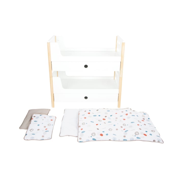 Puppenhochbett 2in1, Holz, mit Wendebettwäsche, ab 3 Jahren