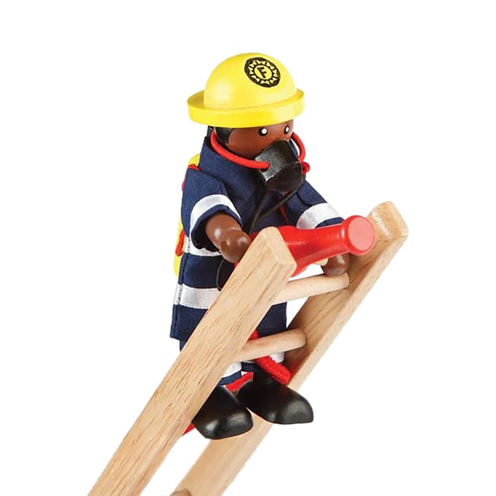 Feuerwehrfiguren, 4 Holz-Figuren, 12 cm, mit Zubehör, ab 3 Jahren