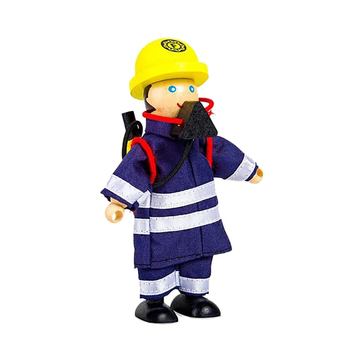 Feuerwehrfiguren, 4 Holz-Figuren, 12 cm, mit Zubehör, ab 3 Jahren