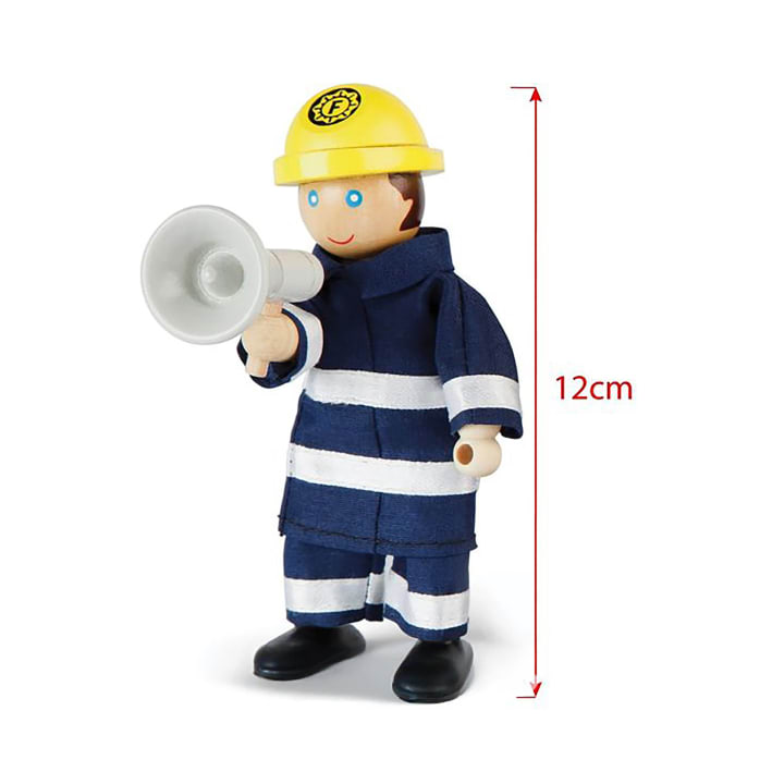 Feuerwehrfiguren, 4 Holz-Figuren, 12 cm, mit Zubehör, ab 3 Jahren