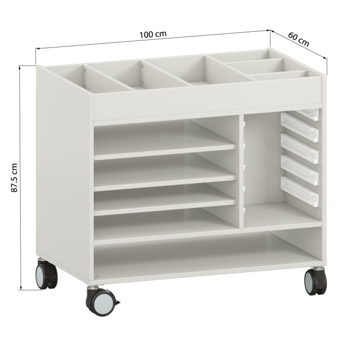 Kreativwagen mittel, Atelierwagen mit Rollen, L 100 x B 60 x H 87,5 cm