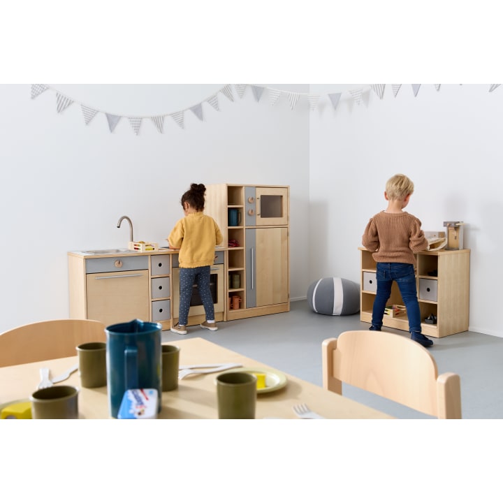 Kinder-Küchenzeile Lara, aus Holz, niedrig, mit Geräten, ab 2 Jahren