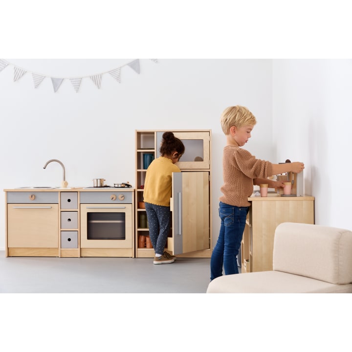 Kinder-Küchenschrank mit Kühlschrank & Mikrowelle Lara, Holz, ab 2 Jahren