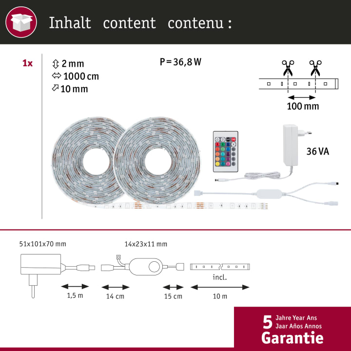 LED-Strip, 10 Meter, mit Farbwechsel & Fernbedienung