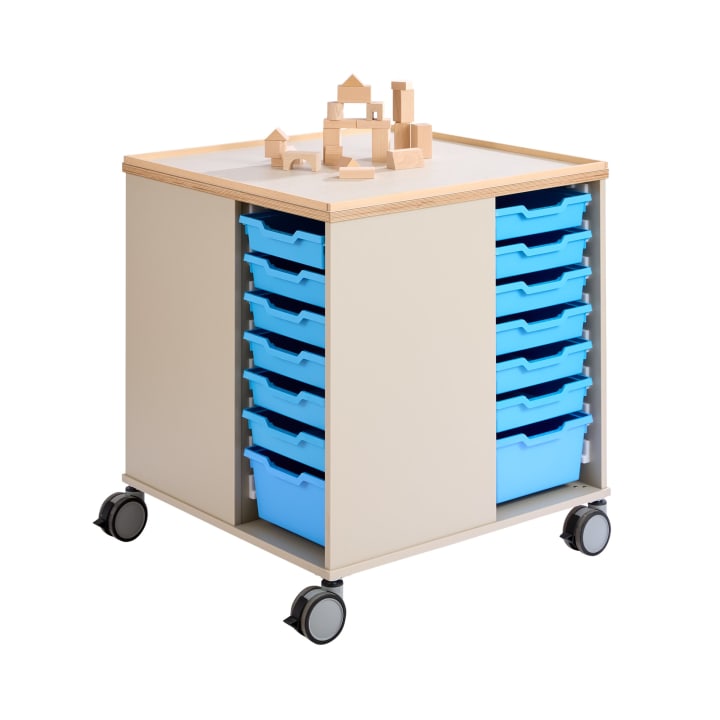 Bau- und Konstruktionstisch groß, mit Rollen, L 82 x B 82 x H 89 cm