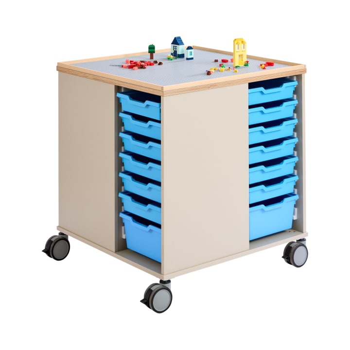 Bau- und Konstruktionstisch groß, mit Rollen, L 82 x B 82 x H 89 cm