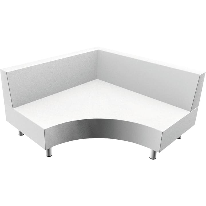 Eckbank aus Metall mit hoher Rückenlehne, die sich in eine Ecke einfügt, mit geschwungener Vorderkante und auf fünf zylindrischen Beinen.