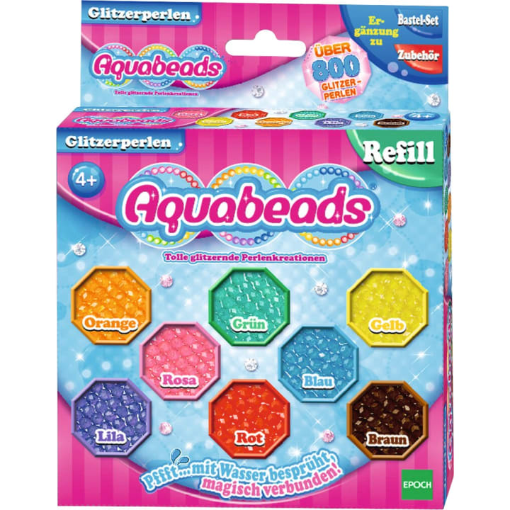 Aquabeads Glitzer, 2400 Glitzerperlen in 8 Farben