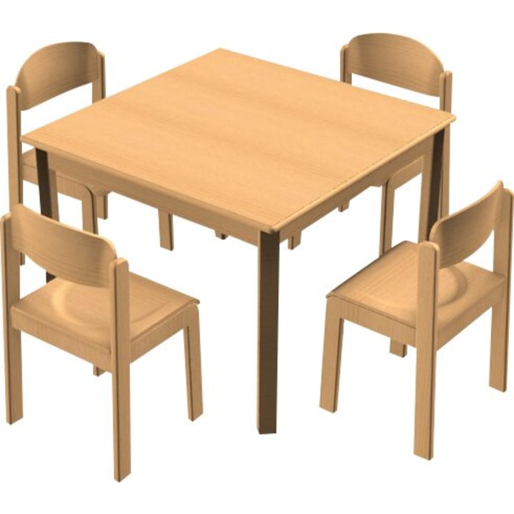 Stuhl-Tisch-Kombination mit Filzgleitern für den Kindergarten, L 80 x B 80 x H 59 cm, Sitzhöhe 35 cm