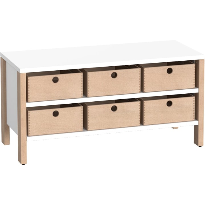 Regalschrank Linus mit 6 Materialkästen, B 110,4 x H 55 (mit Füßen) x T 45,7 cm