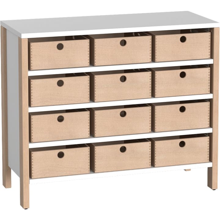 Schrank Linus mit 12 Materialkästen, B 110,4 x H 93,4  (mit Füßen) x T 45,7 cm