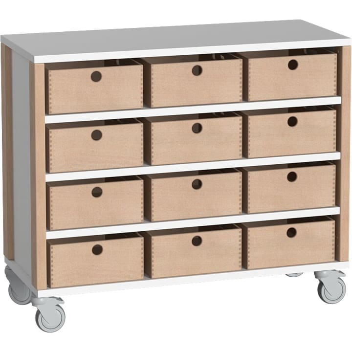Schrank Linus mit 12 Materialkästen, B 110,4 x H 93,4  (mit Rollen) x T 45,7 cm
