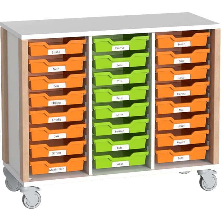 Regalschrank Linus für Materialboxen, B 110,4 x H 93,4  (mit Rollen) x T 45,7 cm