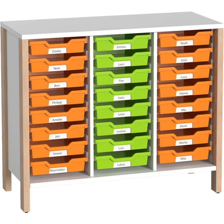 Regalschrank Linus für Materialboxen, B 110,4 x H 93,4  (mit Füßen) x T 45,7 cm