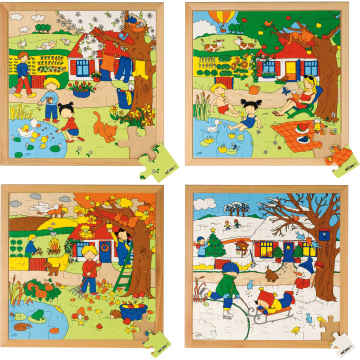 Holzpuzzle-Set Jahreszeiten, 4 Puzzles