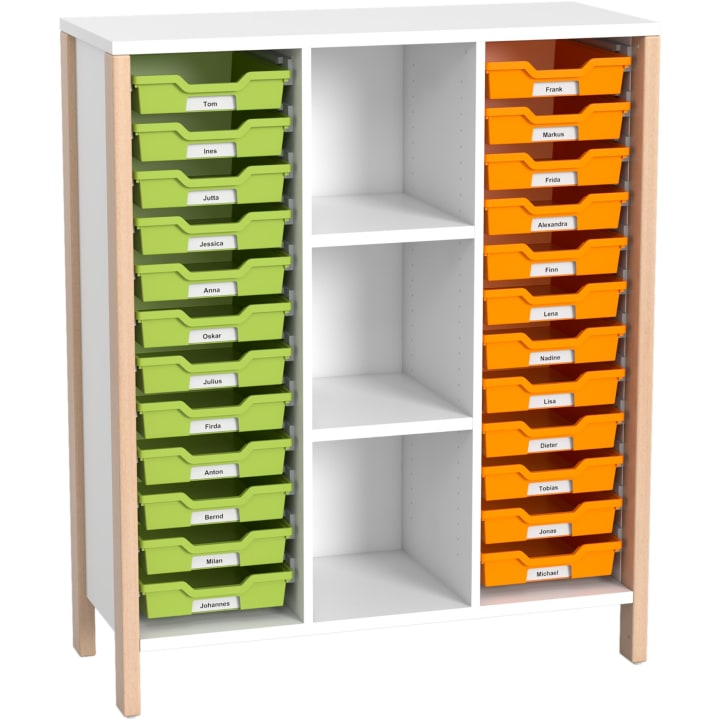 Schrank Linus für 24 Materialboxen, B 110,4 x H 131,8 (mit Füßen) x T 45,7 cm