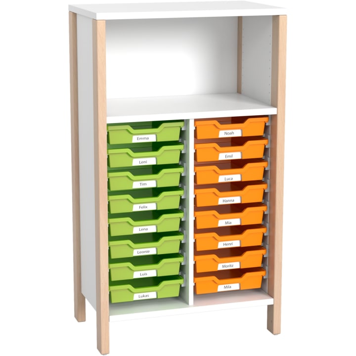 Schrank Linus für 16 Materialboxen, B 75,3 x H 131,8 (mit Füßen) x T 45,7 cm
