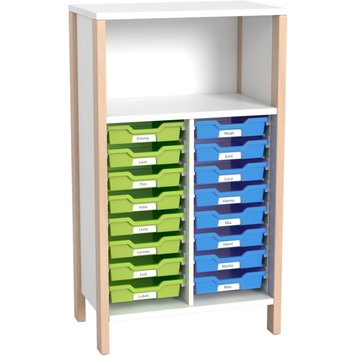 Schrank Linus für 16 Materialboxen, B 75,3 x H 131,8 (mit Füßen) x T 45,7 cm
